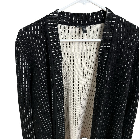 Eileen Fisher Organic Cotton and Silk Black and White Open Cardigan Size Medium - Picture 8 of 13